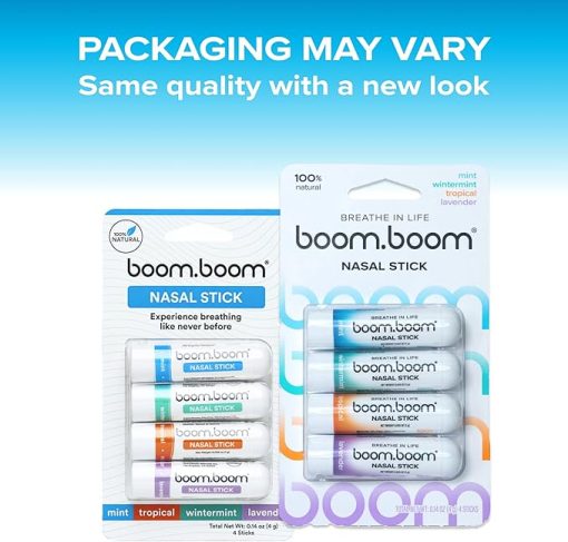 BoomBoom Nasal Stick (4 Pack) | Vapor Flow Technology | Better Breathing + Natural Focus | Cool Refreshing Sensation | Premium Essential Oils + Menthol Inhaler (Mint, Wintermint, Tropical, Lavender) - Image 5
